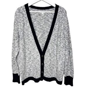 LL BEAN‎ Signature Cotton Linen Cardigan Button Up Black & Gray Size Large